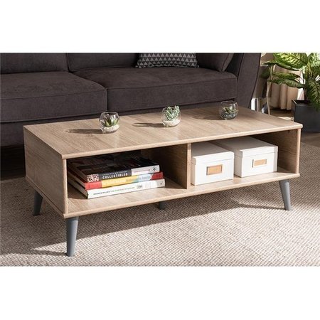 BAXTON STUDIO Baxton Studio SECFT3001-Hana Oak&Light Grey-CT 14.17 x 39.37 x 18.9 in. Pierre Mid Century Modern Wood Coffee Table - Oak Brown & Dark Grey SECFT3001-Hana Oak/Light Grey-CT